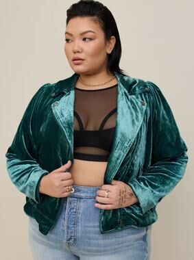 Torrid Botanical Green Velvet Moto Jacket Asymmetrical Zip Plus Size 6X